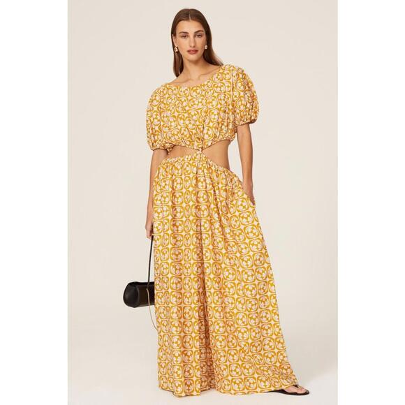 Rebecca Taylor Pants - Rebecca Taylor NYC Yellow Floral Wide Leg Jumpsuit Size 8 with Fabric Tear